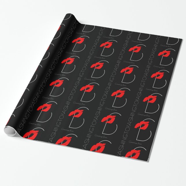 Papier Cadeau Salutations de Washington D.C. Red Lipstick Kiss (Déroulé)