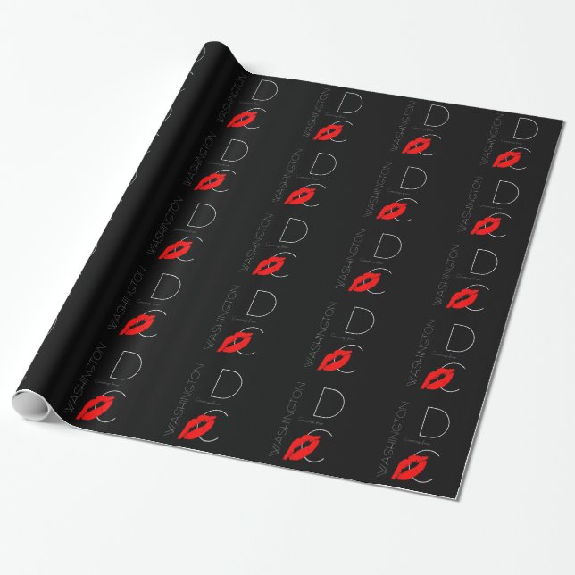 Papier Cadeau Salutations de Washington D.C. Red Lipstick Kiss (Déroulé)
