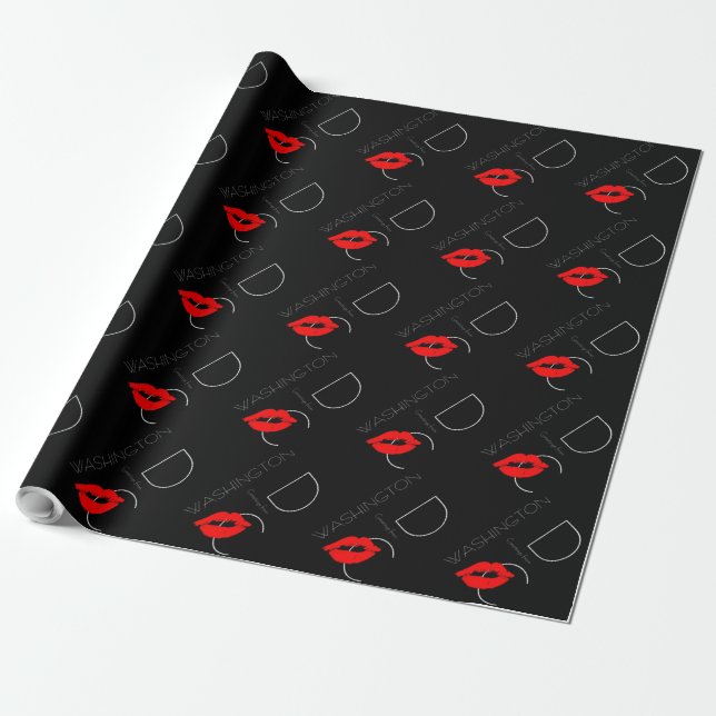 Papier Cadeau Salutations de Washington D.C. Red Lipstick Kiss (Déroulé)