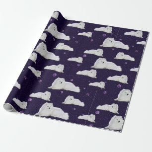 Papier Cadeau Samoyé dans l'emballage cadeau de cosmos mauve