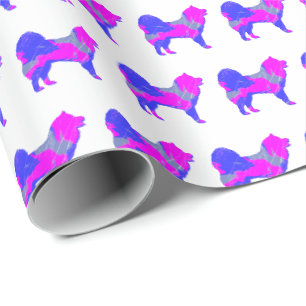 Papier Cadeau Samoyé Sammy Chien Silhouette rose/bleu blanc cade