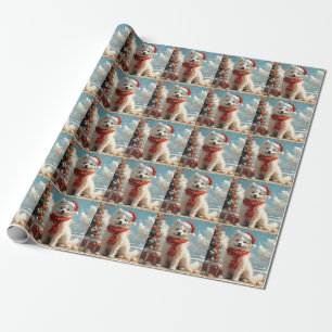 Papier Cadeau Samoyed Dog Christmas Vintage Beach