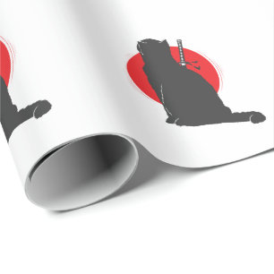 Papier Cadeau Samurai Katze trägt ihr Schwert