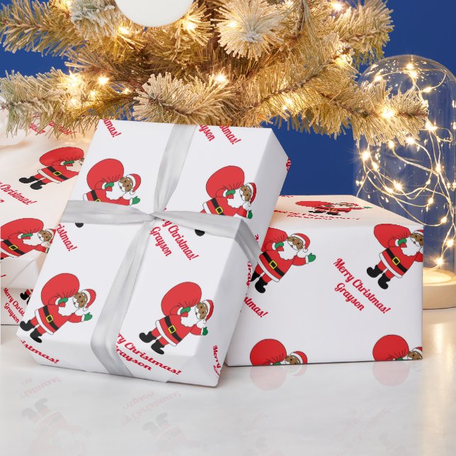 Papier Cadeau Santa Claus afro-américain Joyeux Noël Blanc (Vacances)