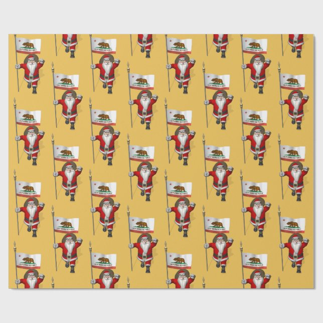 Papier Cadeau Santa Claus Avec Drapeau De Californie (Plat)