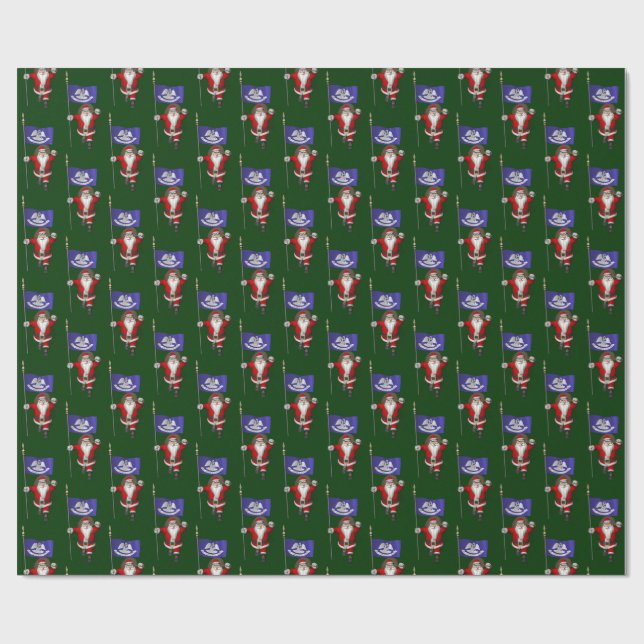 Papier Cadeau Santa Claus Avec Drapeau Louisiane (Plat)