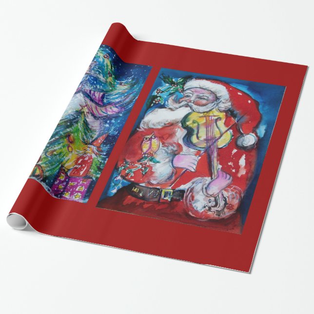 PAPIER CADEAU SANTA CLAUS AVEC VIOLIN/SNOWMAN ET XMAS TREE (Déroulé)