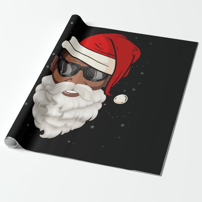 Papier Cadeau Santa Claus Black Xmas Santa Afro African American (Déroulé)