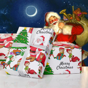 Papier Cadeau Santa Claus & Elves à la livraison de Noël