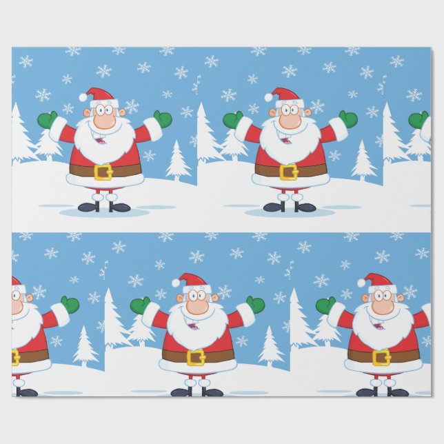 Papier Cadeau Santa Claus in Snowy Winter Scene (Plat)