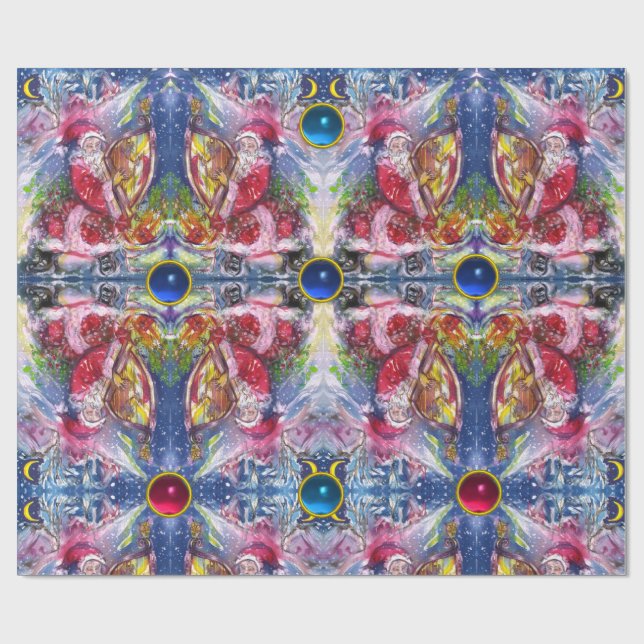 Papier Cadeau SANTA CLAUS JOUER DU HARP EN Abstrait LUMIÈRE (Plat)