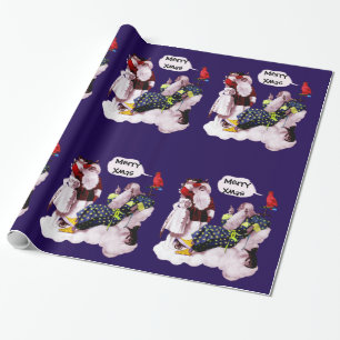Papier Cadeau SANTA CLAUS, PETITE ANGEL & MERLIN Noël