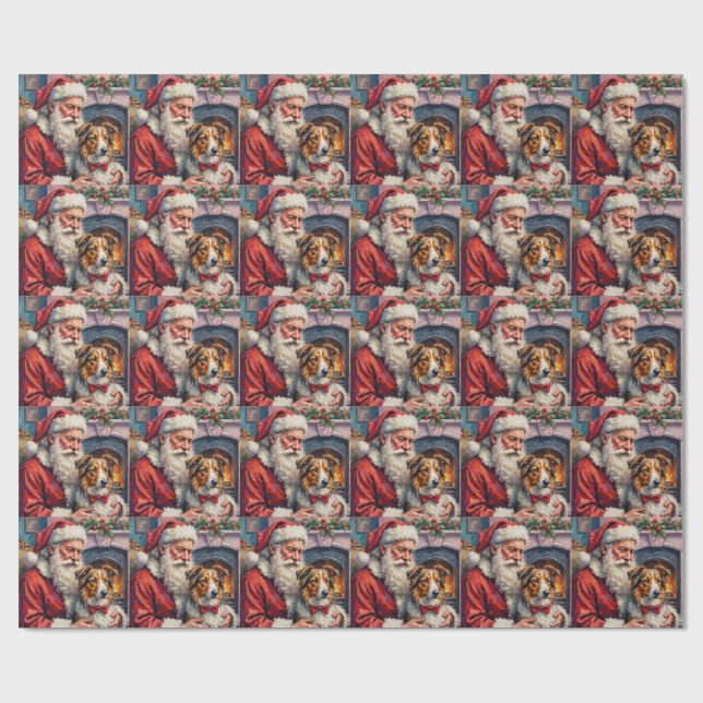 Papier Cadeau Santa Claus Shetland Sheepdog Christmas Art (Plat)