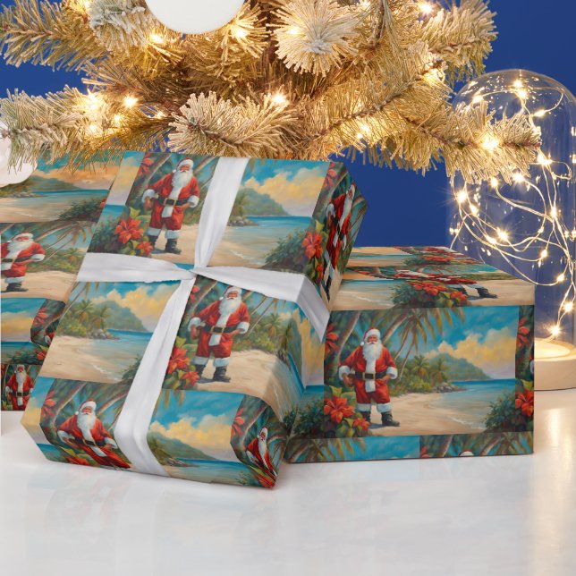 Papier Cadeau Santa Claus sur la plage tropicale (Vacances)