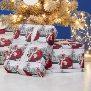 Papier Cadeau Santa Claus Trump avec le sac cadeau rouge