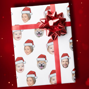Papier Cadeau Santa Hat Custom Family Face 4 Photos Noël
