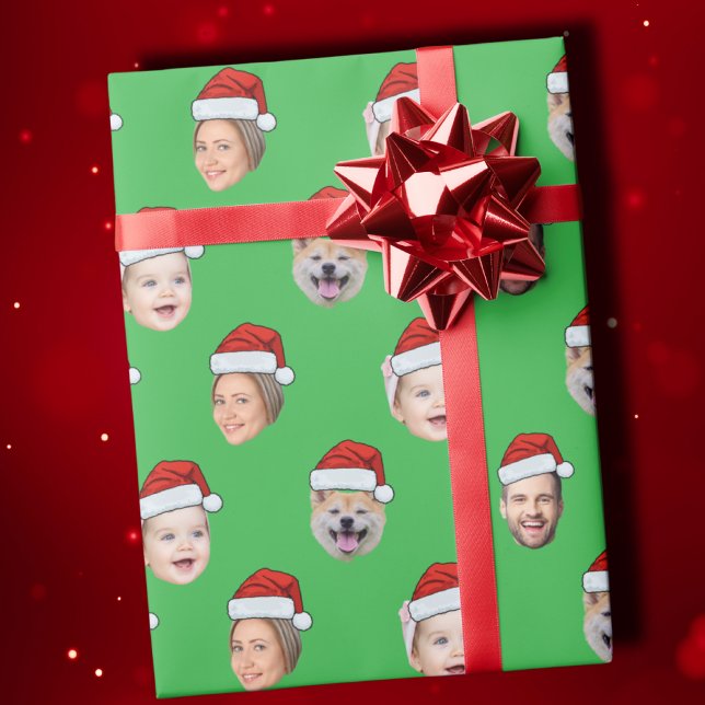 Papier Cadeau Santa Hat Custom Family Face 4 Photos Noël (Créateur téléchargé)