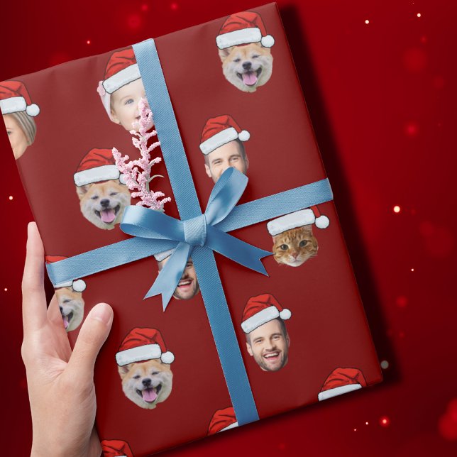 Papier Cadeau Santa Hat Custom Family Face 5 Photos Noël (Créateur téléchargé)