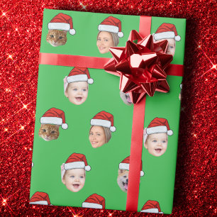 Papier Cadeau Santa Hat Visage Personnalisé Famille 5 Photos Noë