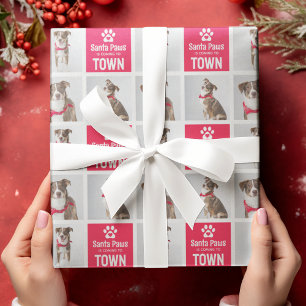 Papier Cadeau Santa Paws Chien 3 Grille de Photos Noël Festif