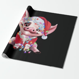 Papier Cadeau Santa Pig Christmas Lights Pig Lover Christmas