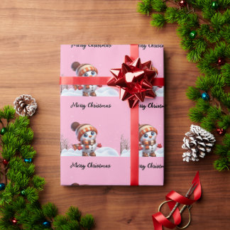 Papier Cadeau Santa & snowflakes on a pink background Christmas