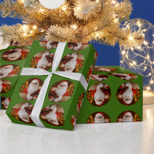 Papier Cadeau Santa vintage Clause Christmas Red Green Motif
