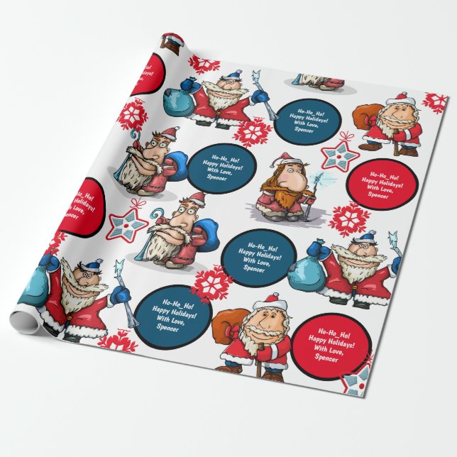 Papier Cadeau Santas de style comique personnalisée (Déroulé)