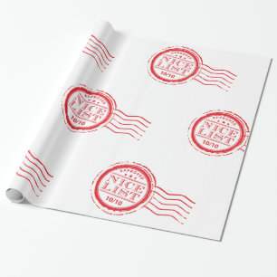 Papier Cadeau SANTAS NICE LISTE Noël estampille rouge approuvée