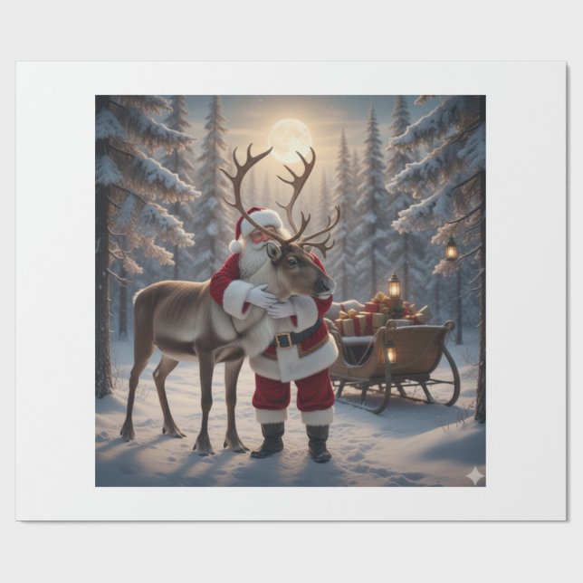 Papier Cadeau Santa's Reindeer Surprise - A Holiday Whimsy (Plat)