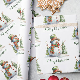 Papier Cadeau Sapin Bonhomme de Neige Vert
