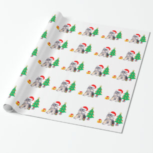Papier Cadeau Sapin de Noël, adorable chiot Yorkshire & cadeaux