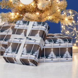 Papier Cadeau Sapin de Noël blanc et étoile