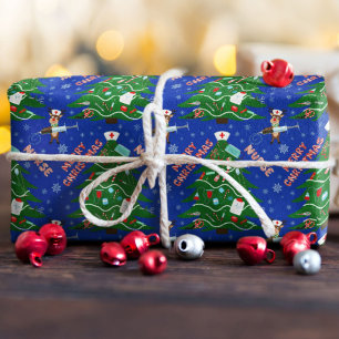 Papier Cadeau Sapin de Noël de la sage-femme avec Renne Infirmiè