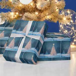 Papier Cadeau Sapin de Noël d'hiver avec une étoile