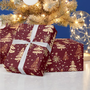 Papier Cadeau Sapin de Noël Élégant Rouge Fêtes