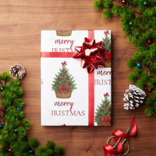 Papier Cadeau Sapin de Noël Élégant – Ruban Rouge