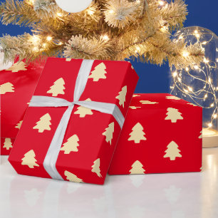 Papier Cadeau Sapin de Noël minimal motif rouge et jaune clair