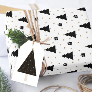 Papier Cadeau Sapin de Noël noir et blanc
