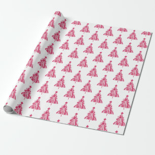 Papier Cadeau Sapin de Noël rose pour les fêtes