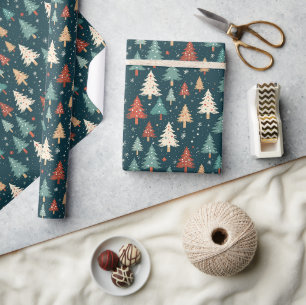 Papier Cadeau Sapin de Noël Rouge Blanc Vert Motif de Noël Cadea
