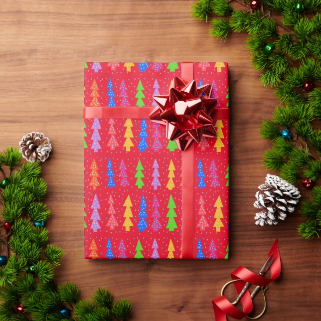 Papier Cadeau Sapin de Noël rouge Pop Art   (Cadeau de vacances)