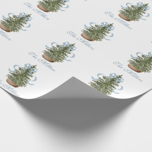 Papier Cadeau Sapin de Noël Ruban Prépa Bleu Noël