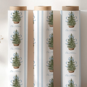 Papier Cadeau Sapin de Noël Ruban Préparé Bleu Noël