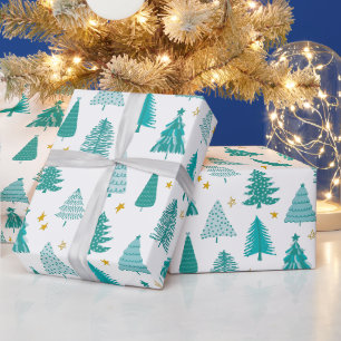 Papier Cadeau Sapin de Noël vert motif de forêt hivernale