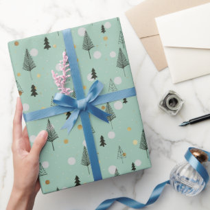 Papier Cadeau sapin vert menthe moderne arbres de Noël