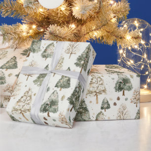 Papier Cadeau Sapins de Noël à la Crème de Vert Pin