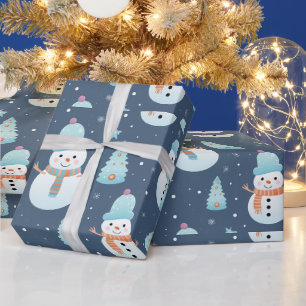Papier Cadeau Sapins de Noël Bonhommes de neige Flocons de neige