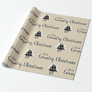 Papier Cadeau Sapins de Noël de campagne Beige Rustique