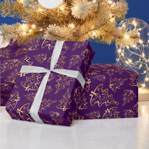 Papier Cadeau Sapins de Noël élégants violets et dorés